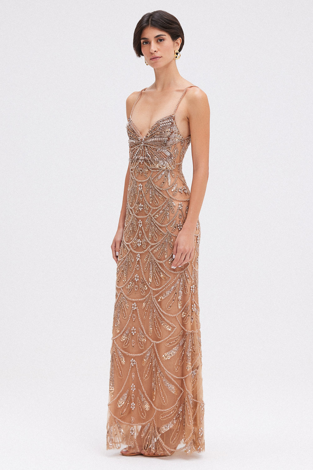 ワンピース PATBO Long dress with embroidered courset and fringes Oro PAMPAS FRINGE GOWN – PatBO