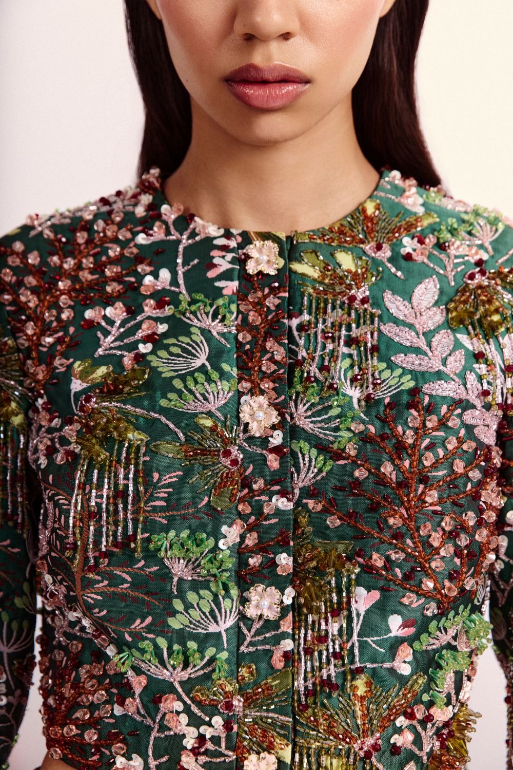 ROSALIE JACQUARD FLORAL EMBROIDERED CROPPED JACKET (RUNWAY)