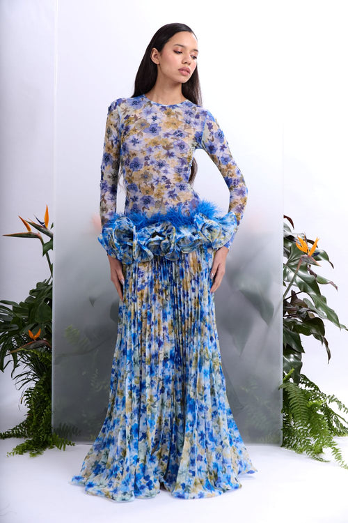 WALLERY LONG-SLEEVE FEATHER GOWN (RUNWAY)