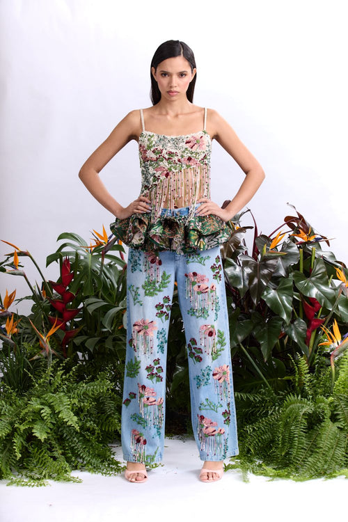 ROSALIE EMBROIDERED DENIM PANTS (RUNWAY)