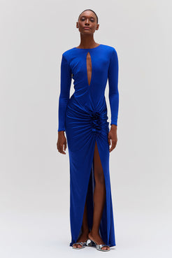 Metallic Jersey Keyhole Maxi Dress