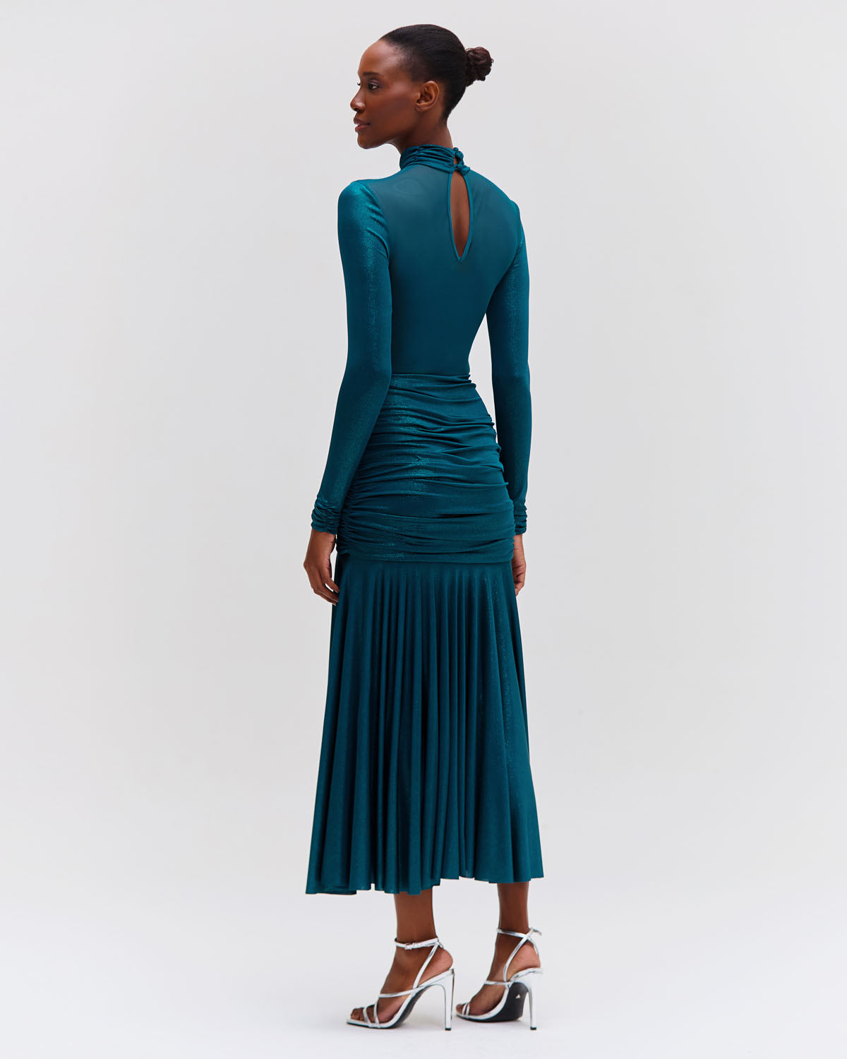 Metallic Jersey and Tulle Midi Dress