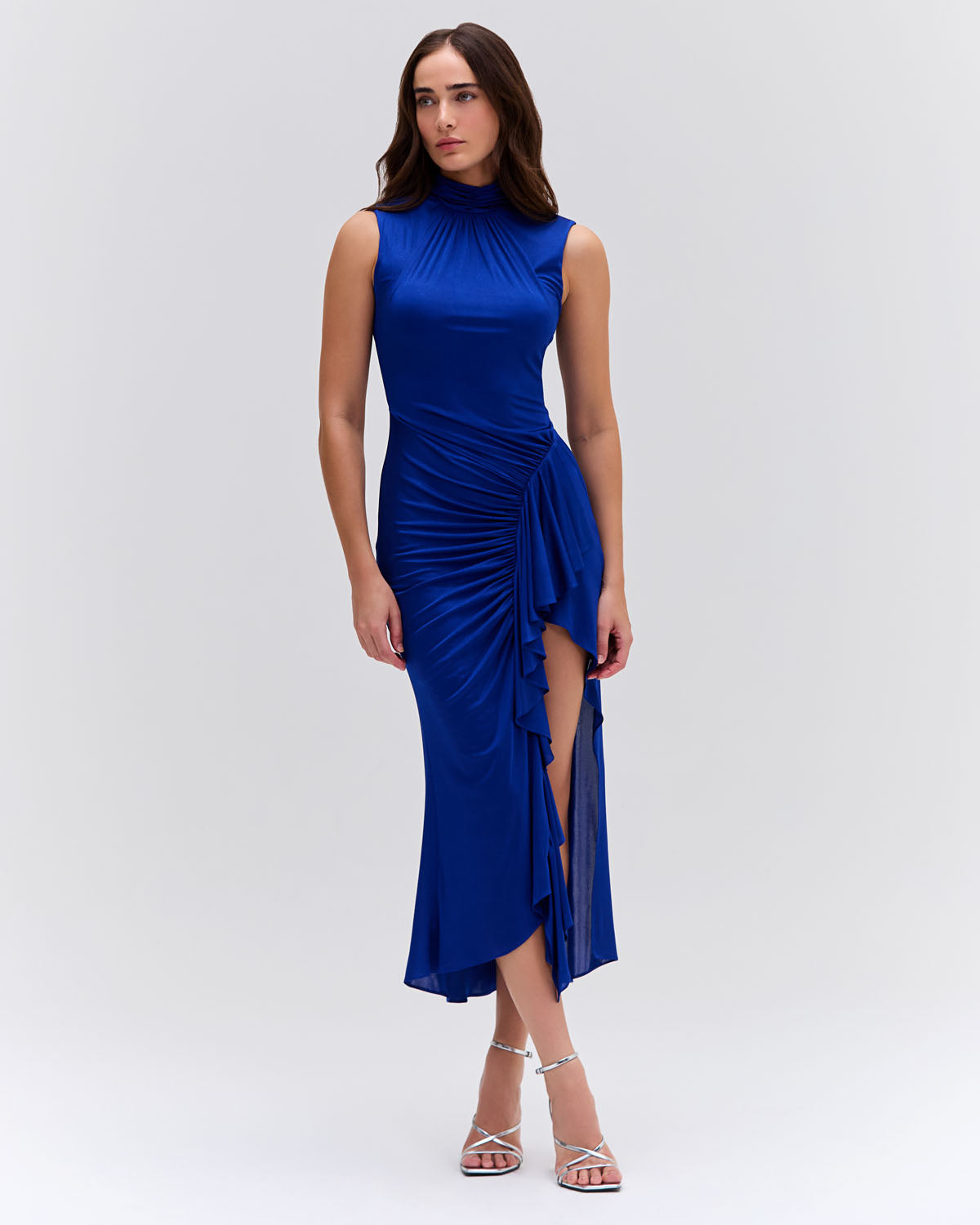 Metallic Jersey Sleeveless Midi Dress