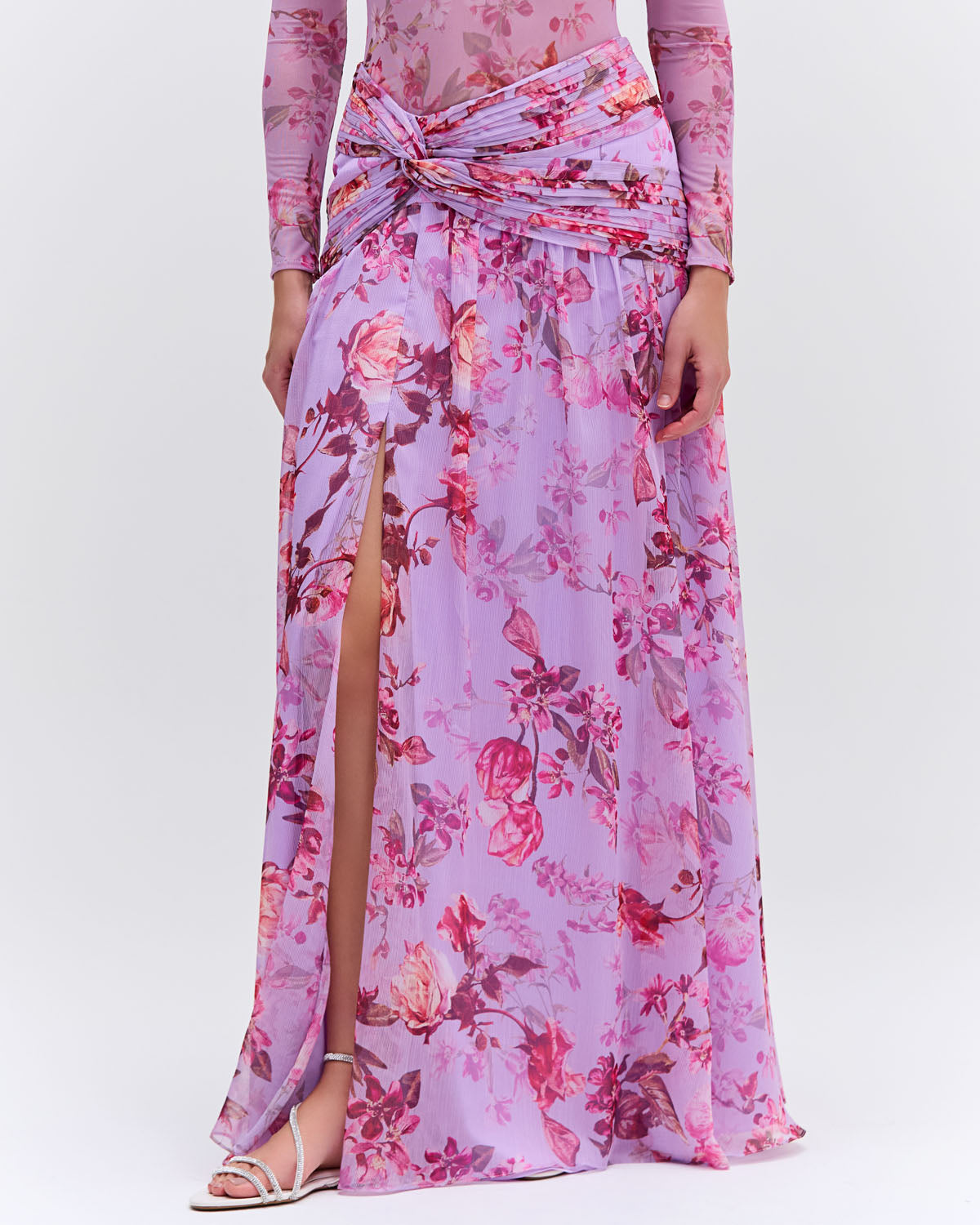 Floral Haze Draped Maxi Skirt