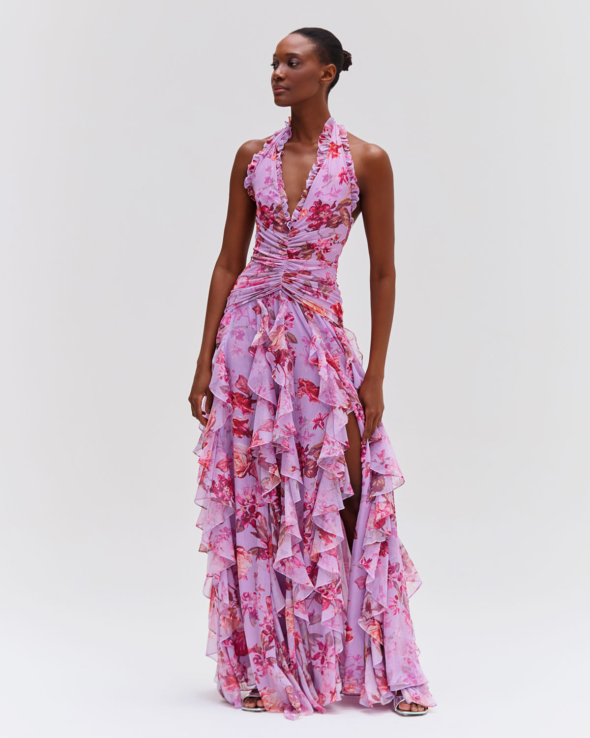 Floral Haze Stretch Tulle Maxi Dress