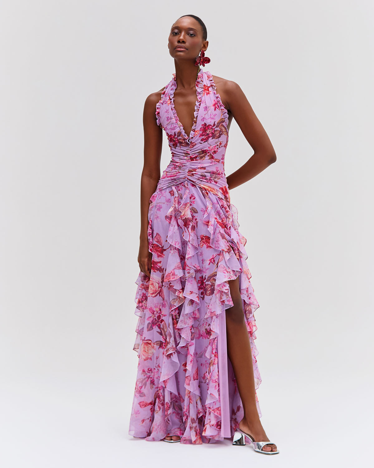 Floral Haze Stretch Tulle Maxi Dress