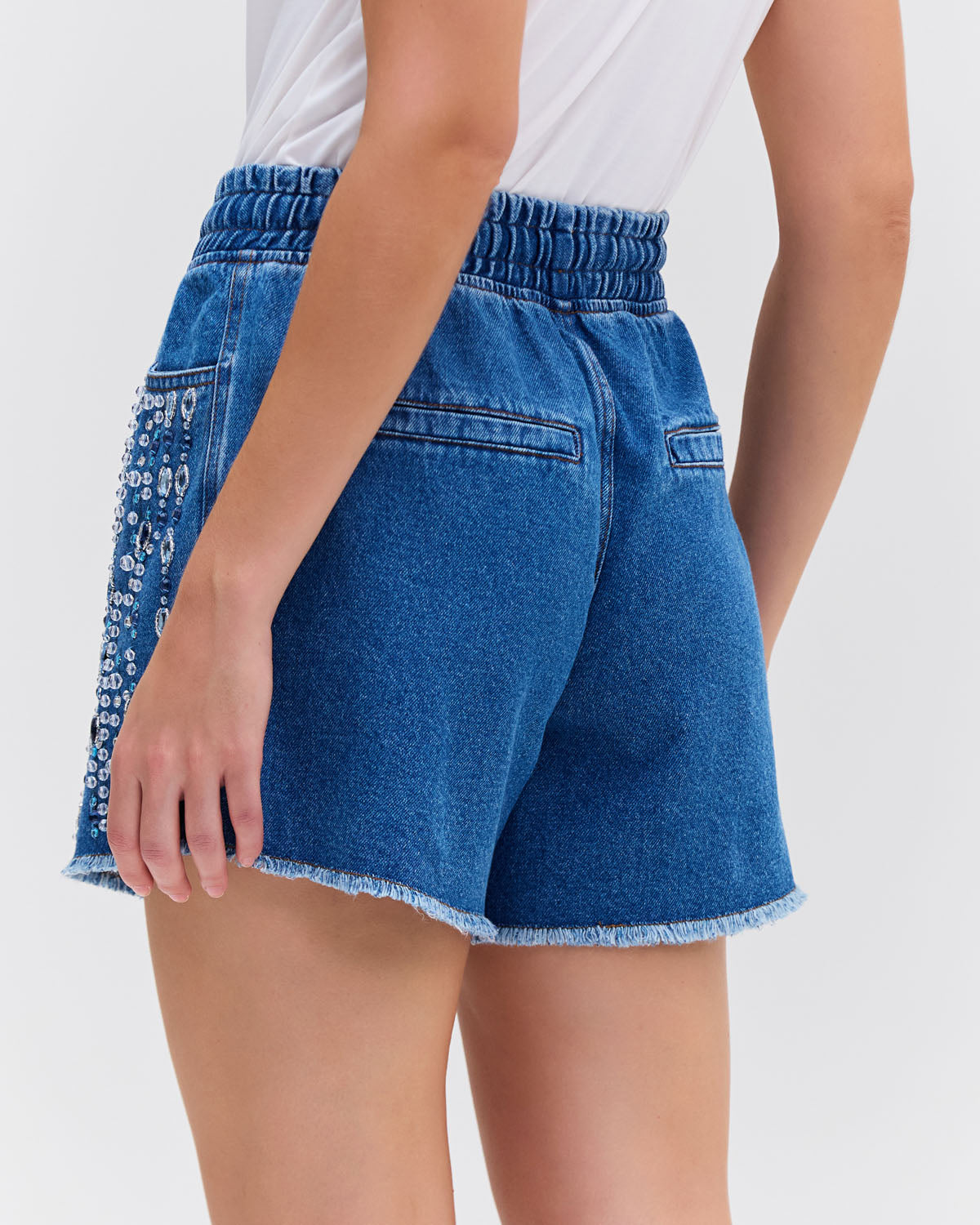 HAND BEADED DENIM SHORTS