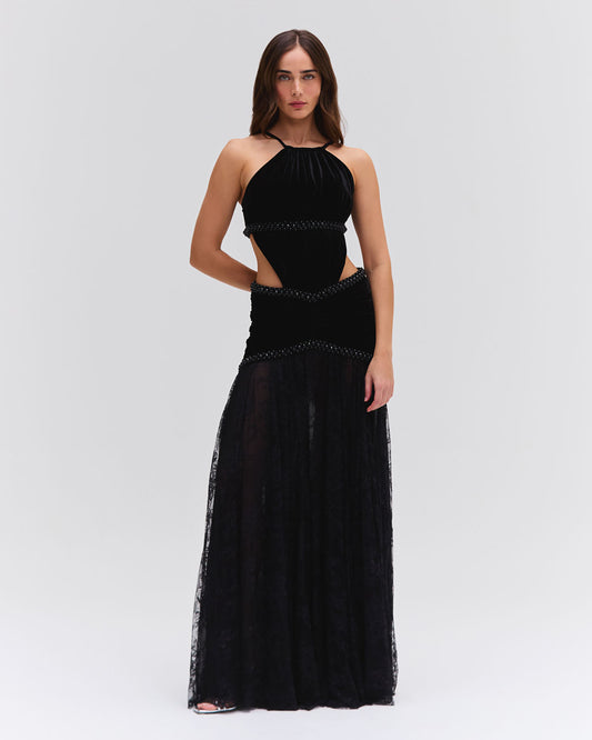 High Neck Velvet and Lace Gown (RUNWAY)