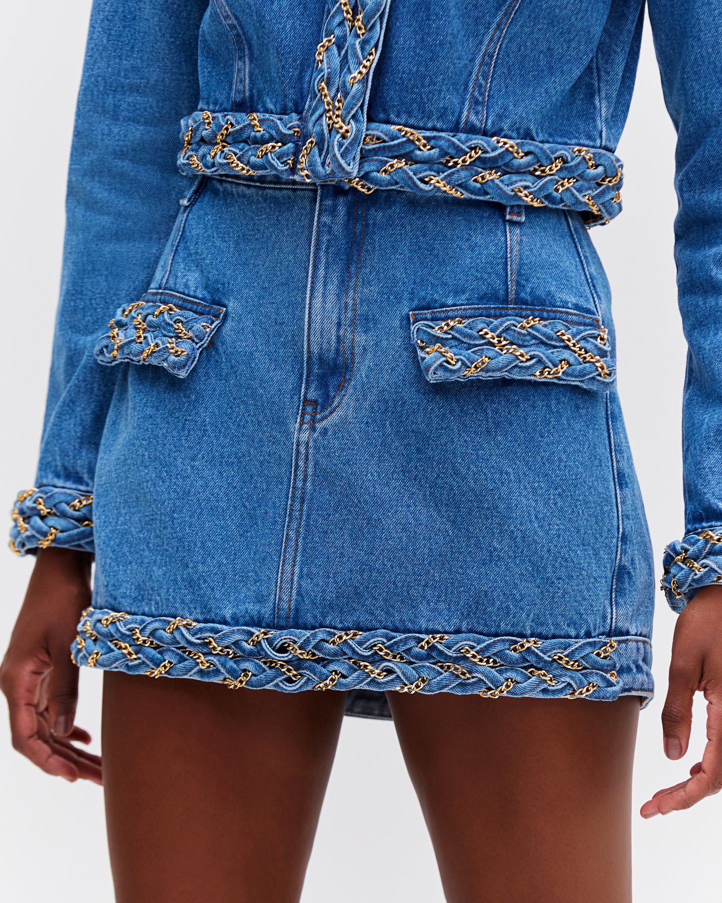 Braided Denim Mini Skirt