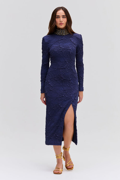 Patbo | Chain Embellished Jacquard Midi Dress | Xs
