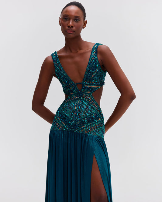 Hand Embroidered Cutout Jersey Gown (RUNWAY)