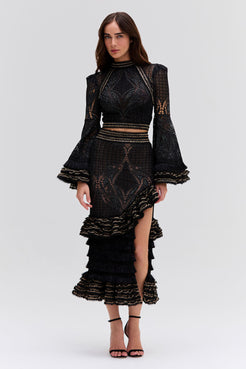 LACE AND FRINGE MAXI SKIRT