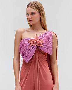 Metallic Jersey One Shoulder Maxi Dress