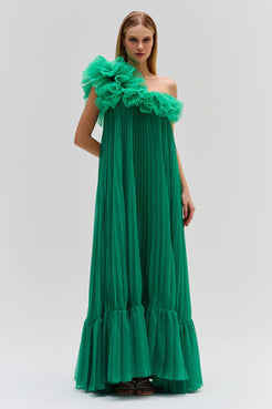 Pleated One Shoulder Gown