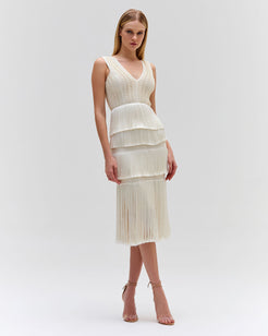 Plunging Fringe Midi Dress