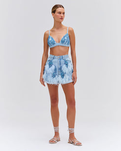 Beaded Feather Denim Shorts