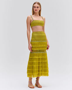 Woven Fringe Midi Skirt
