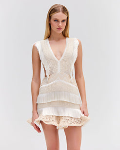 Plunge Fringe Trim Mini Dress