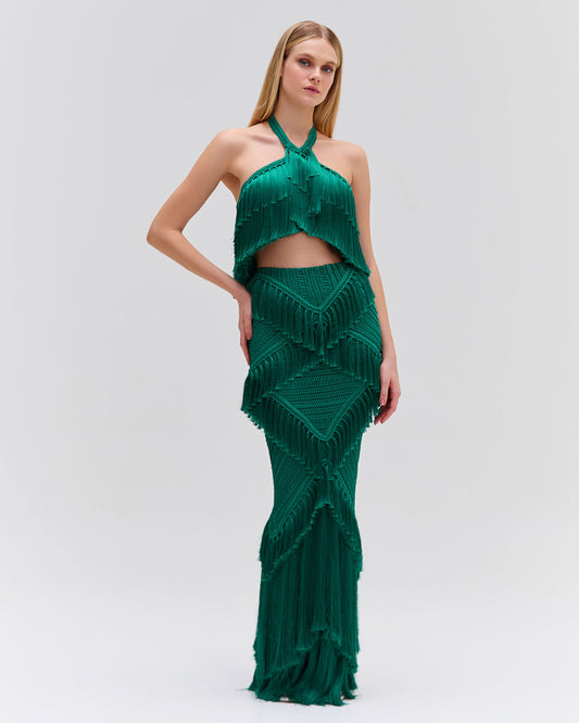 Woven Fringe Trim Maxi Skirt