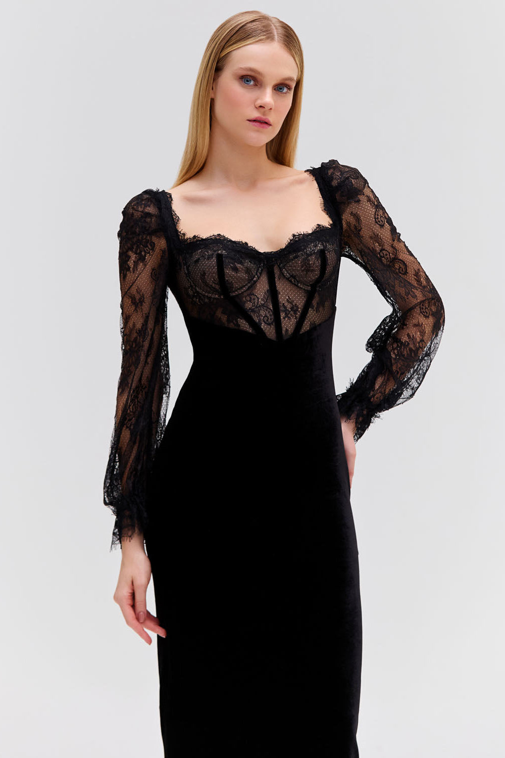 LACE AND VELVET MIDI DRESS LACE AND VELVET MIDI DRESS