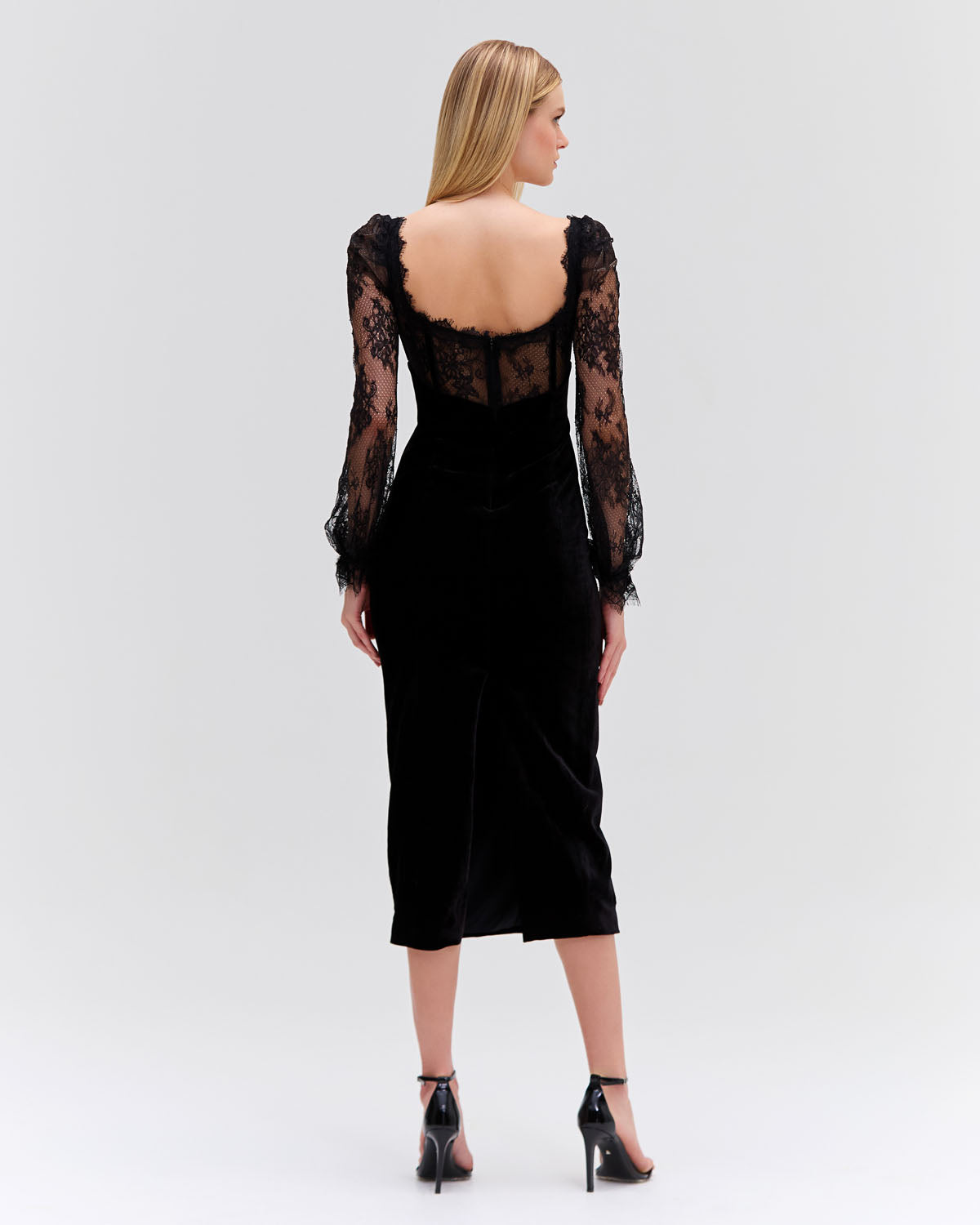 LACE AND VELVET MIDI DRESS