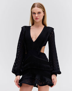 FRINGE CUT-OUT MINI DRESS
