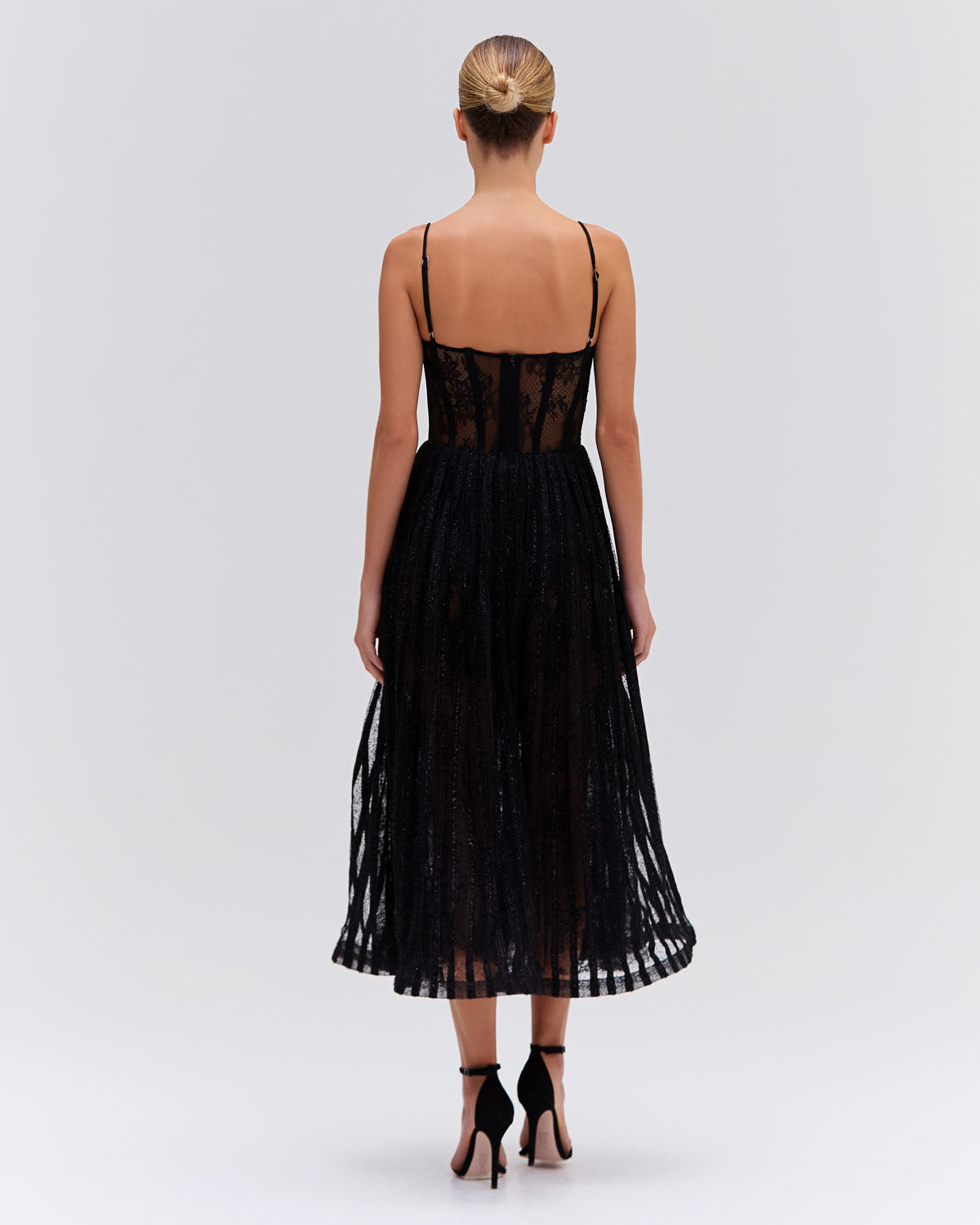 LUREX TULLE BUSTIER MIDI DRESS