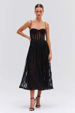 LUREX TULLE BUSTIER MIDI DRESS