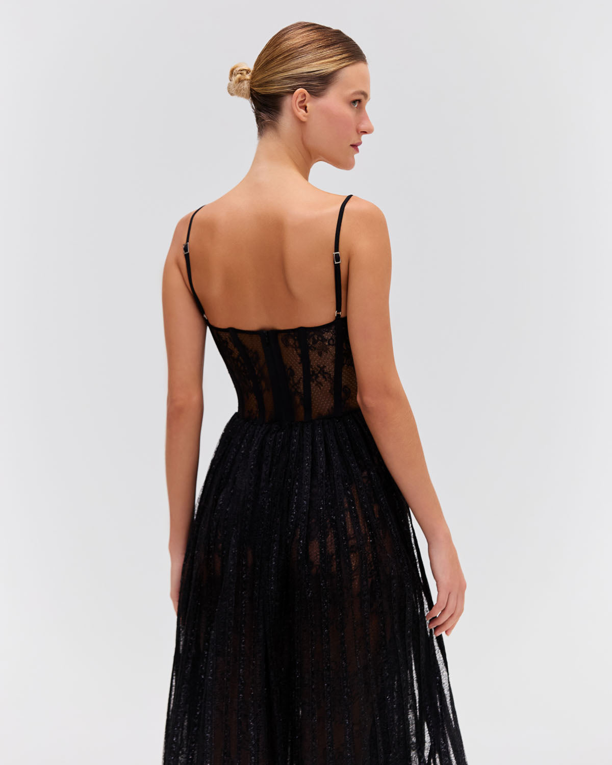 LUREX TULLE BUSTIER MIDI DRESS