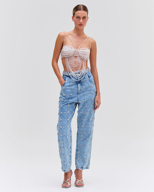 Hand-Beaded High-Waisted Jean
