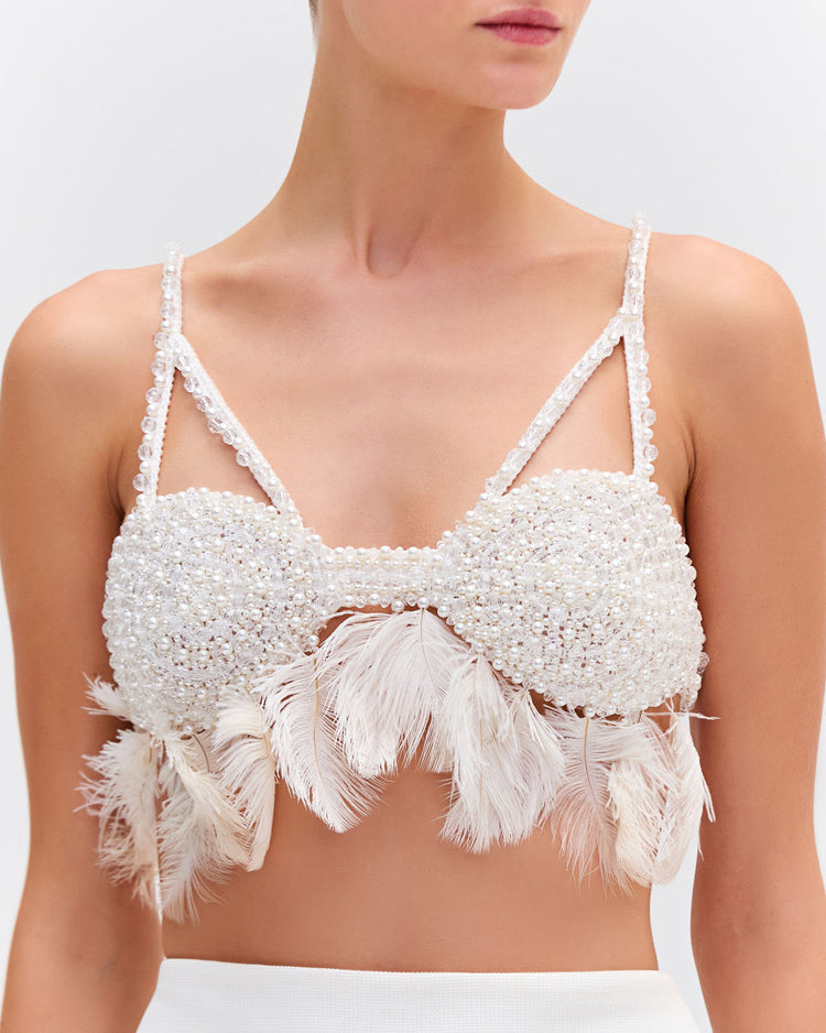 Hand-Beaded Feather Top (EXCLUSIVE)