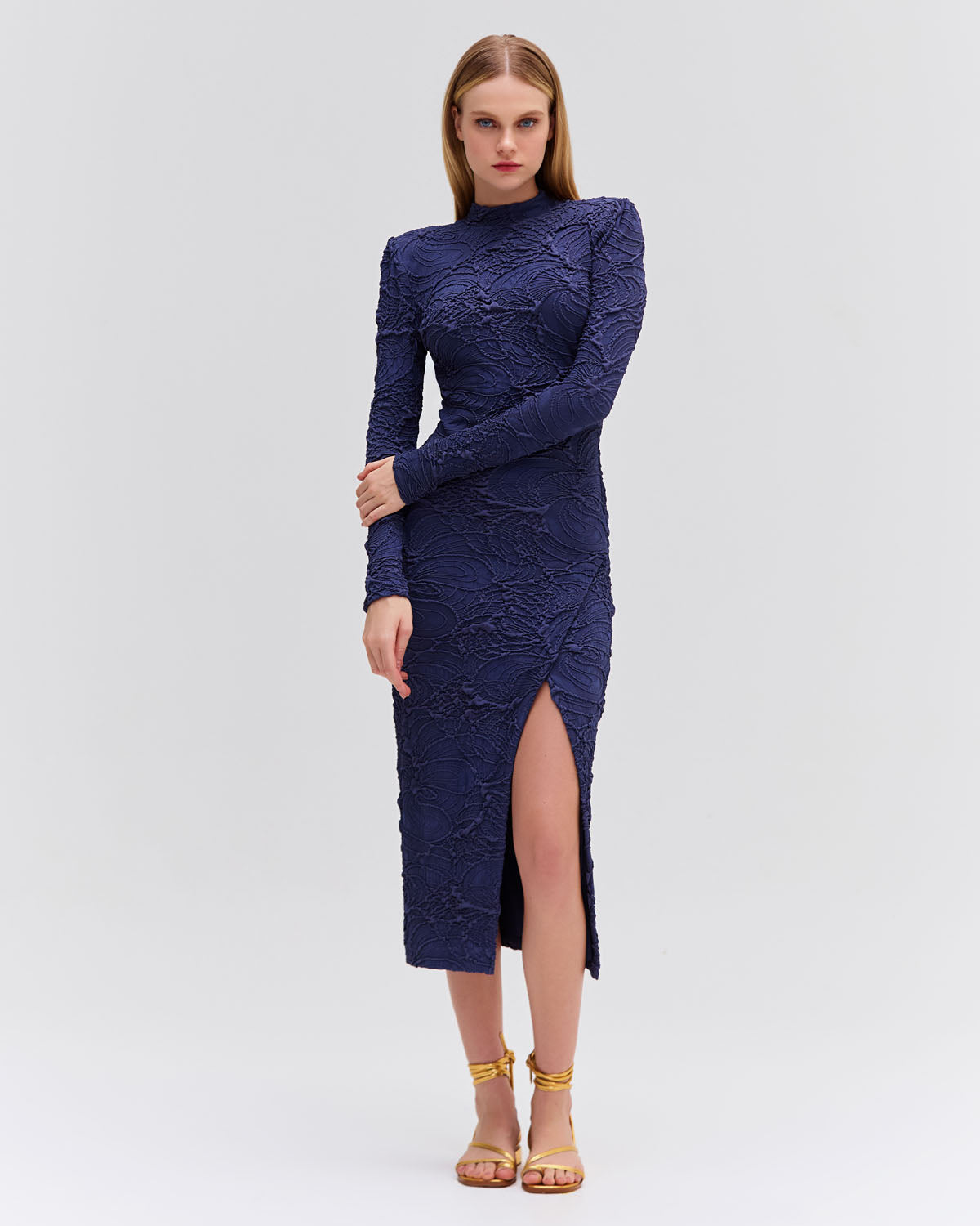 Chain Embellished Jacquard Midi Dress