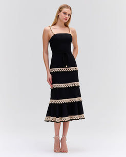 CROCHET TRIM FITTED MIDI DRESS