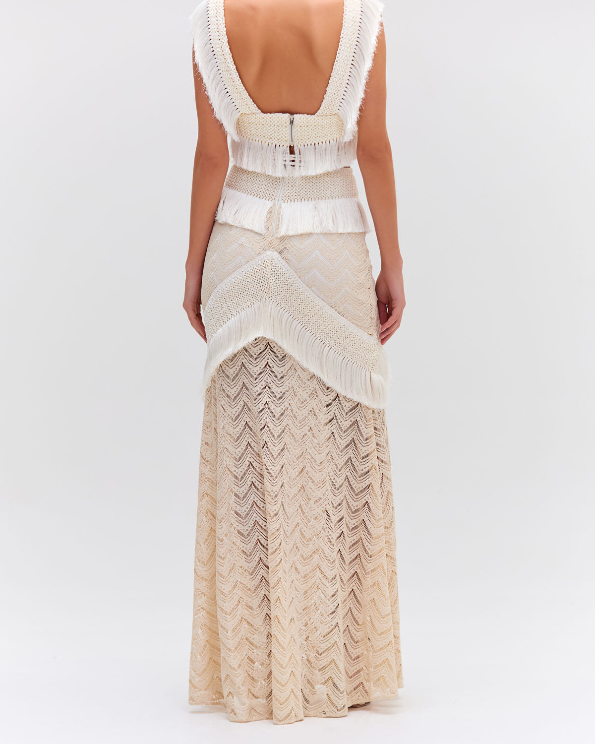 Fringe Trim Maxi Skirt