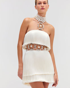 PEARL AND FRINGE HALTERNECK MINI DRESS (EXCLUSIVE)