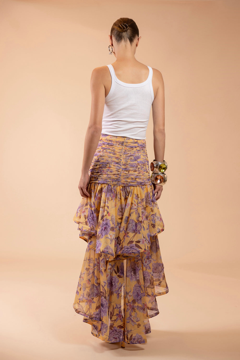 PEONY DOTS ASYMMETRICAL MIDI SKIRT (RUNWAY)