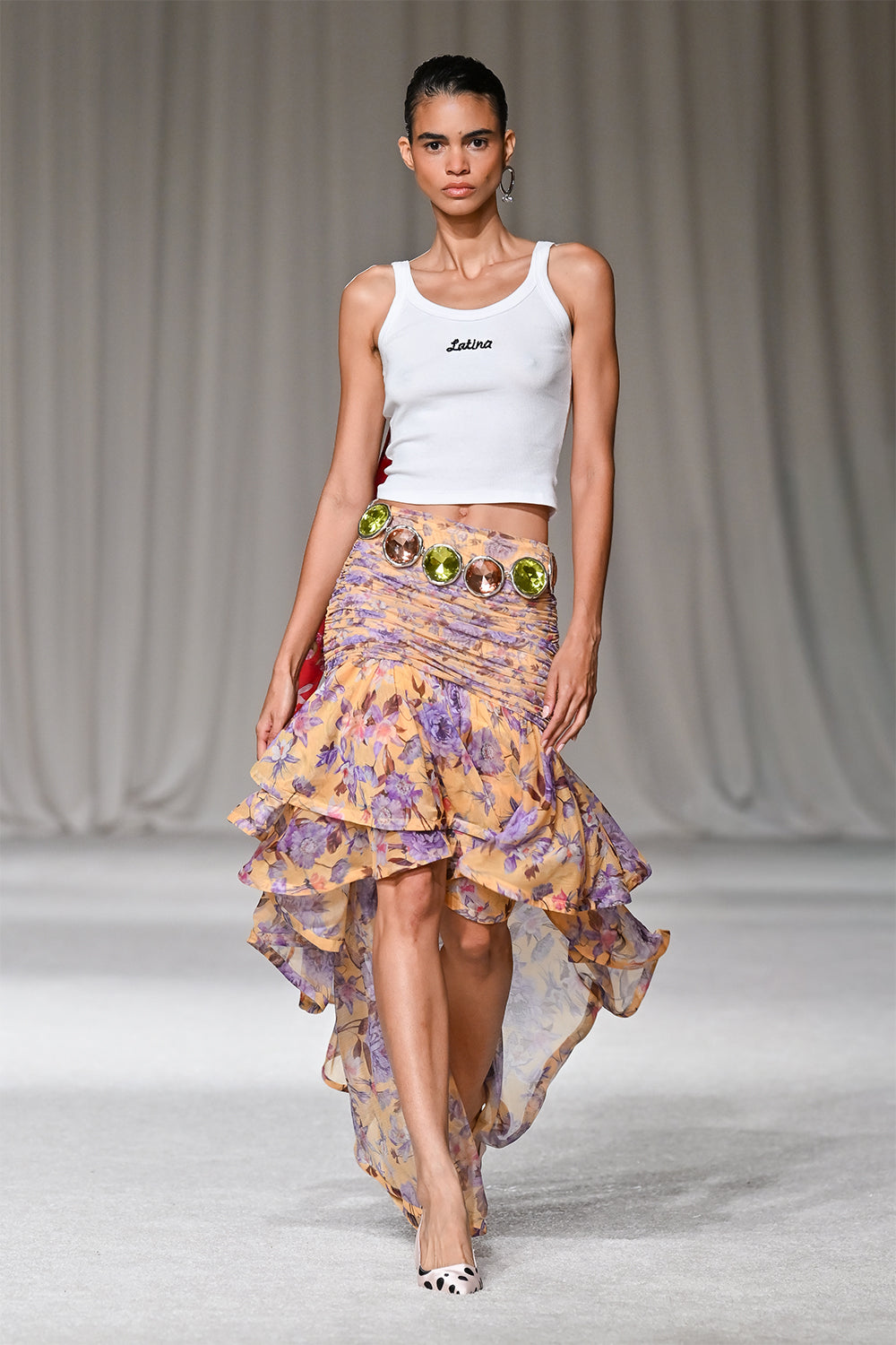 PEONY DOTS ASYMMETRICAL MIDI SKIRT (RUNWAY)