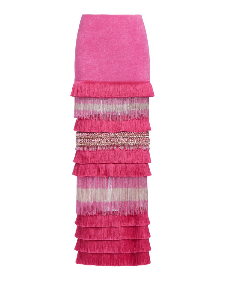 HAND-BEADED FRINGE TRIM MAXI SKIRT (FINAL SALE)