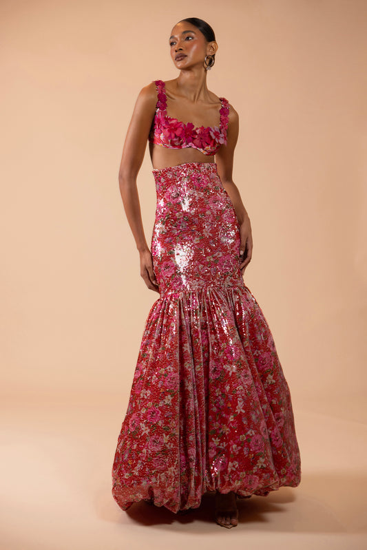 PEONY SEQUIN PRINTED MAXI SKIRT (RUNWAY)