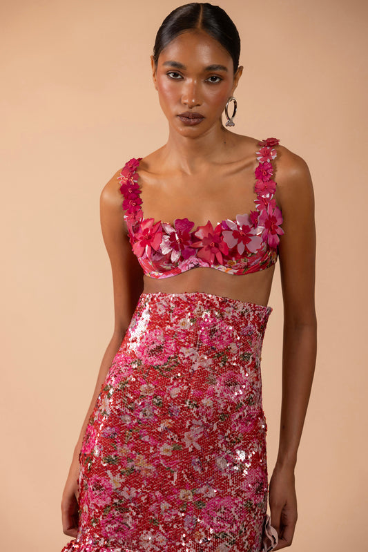 PEONY SEQUIN PRINTED TOP (RUNWAY)