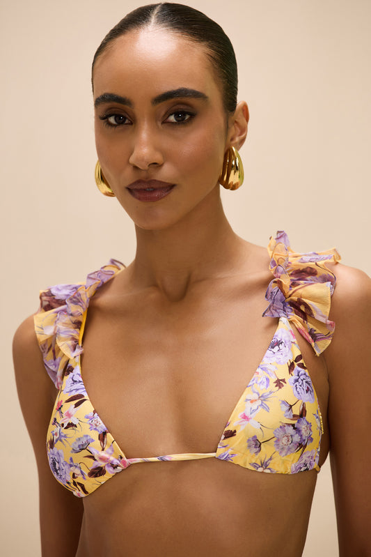 PEONY PRINT LYCRA BIKINI TOP