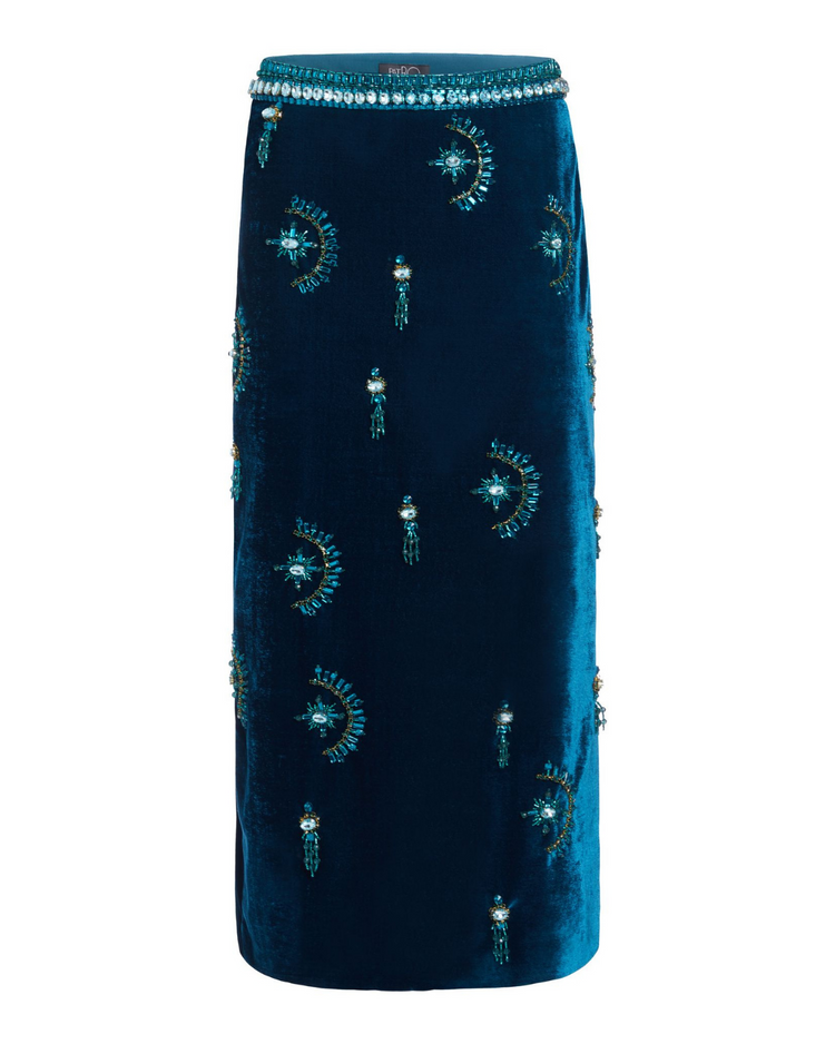 Hand-Beaded Velvet Midi Skirt (RUNWAY)