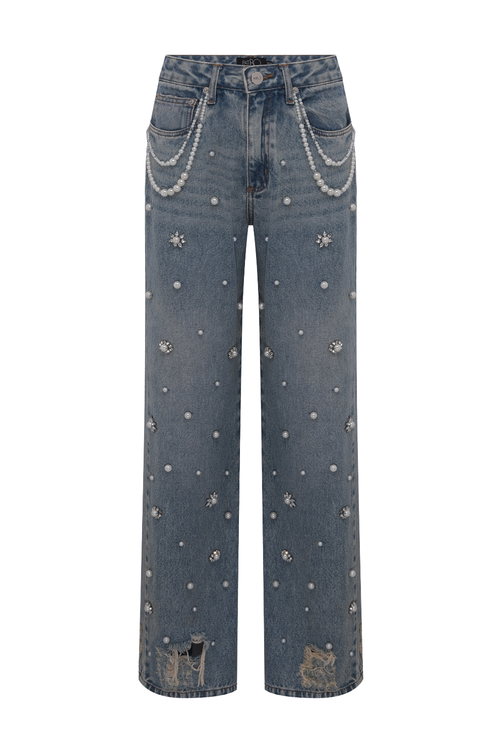 CRYSTAL DENIM EMBROIDERED PANT