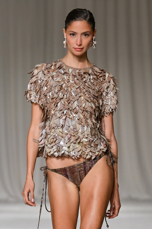 TULLE BRONZE EMBROIDERED TOP (RUNWAY)