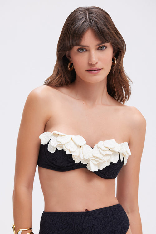 BREEZE JACQUARD FLOWER APPLIQUE BIKINI TOP