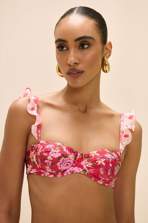 PEONY PRINT LYCRA BIKINI TOP