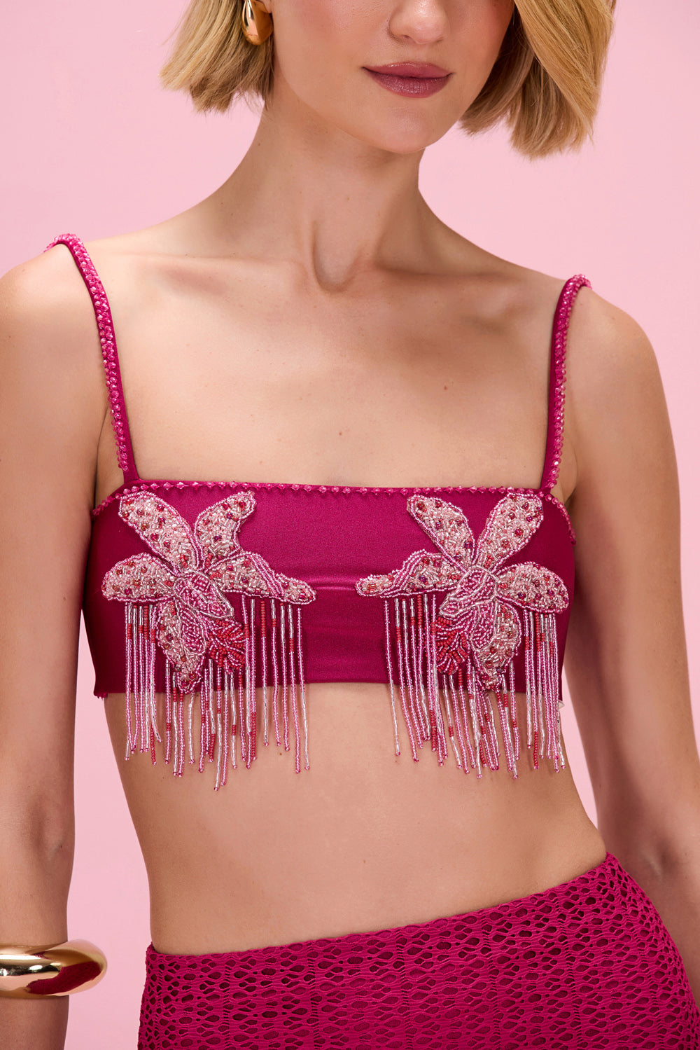 PETAL SHEEN FLORAL BIKINI TOP