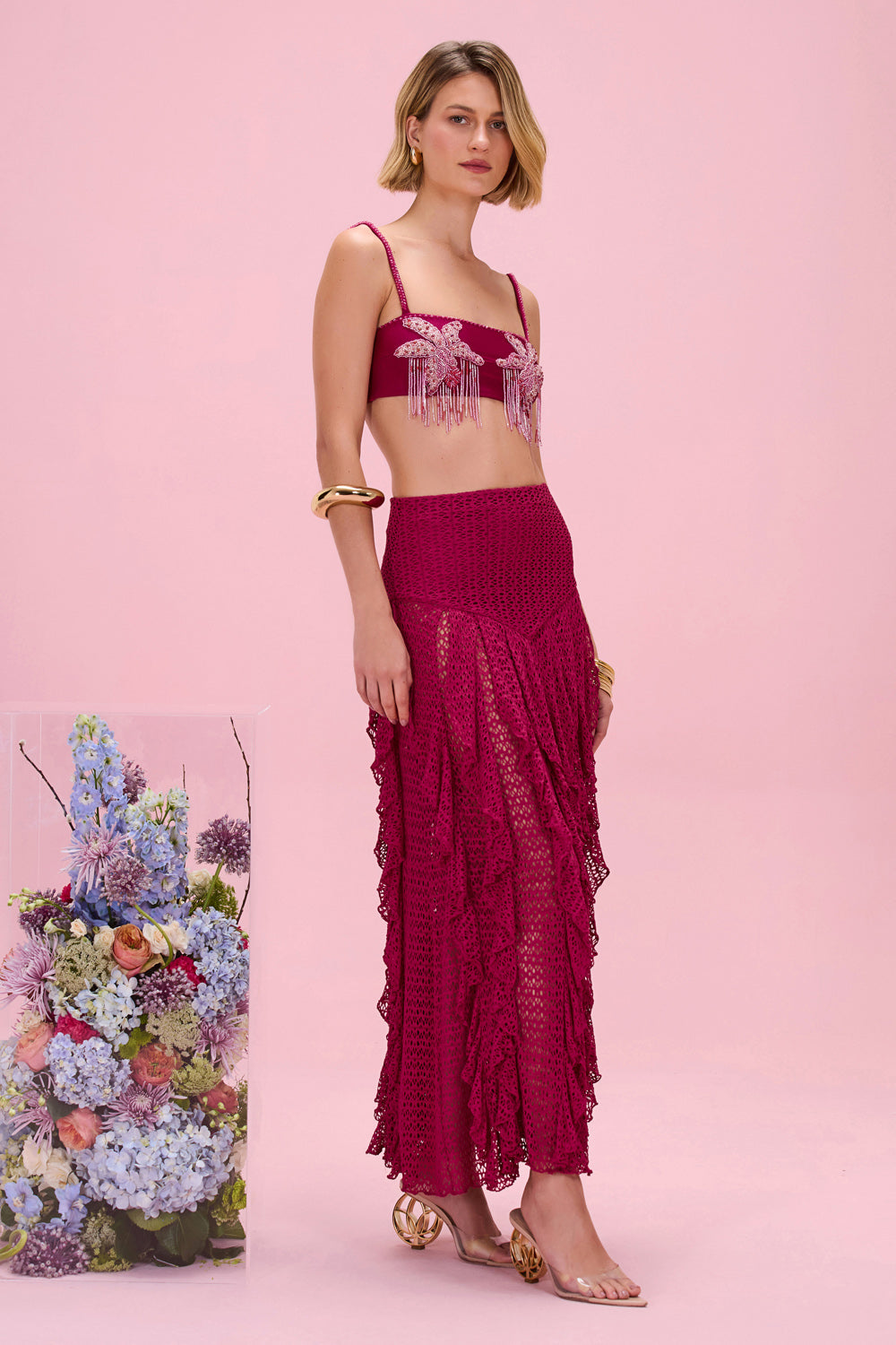 PETAL SHEEN MESH MAXI SKIRT