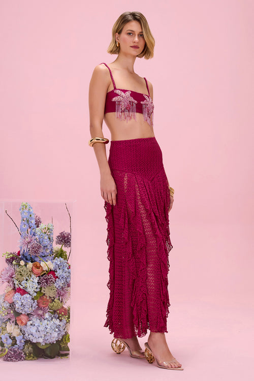 PETAL SHEEN MESH MAXI SKIRT