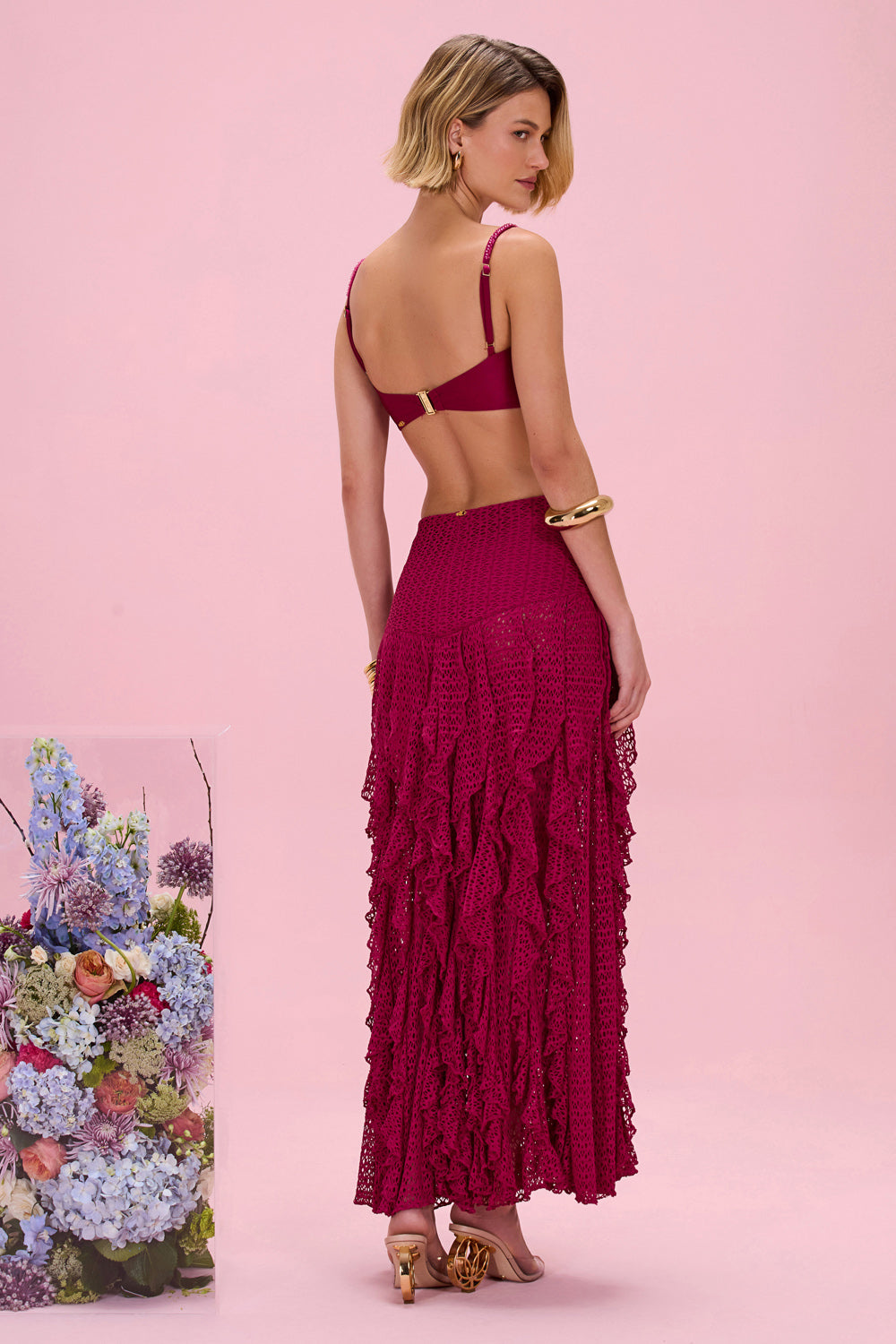PETAL SHEEN MESH MAXI SKIRT